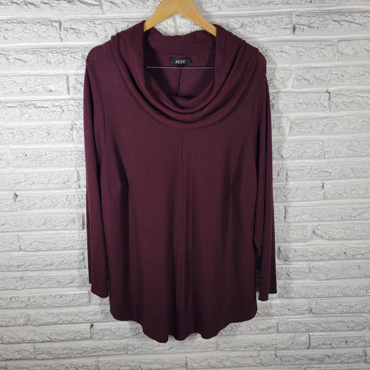 Alyx Womens Sweater 3X Plus Long Sleeve Burgundy Cowl Neck Lightweight Office