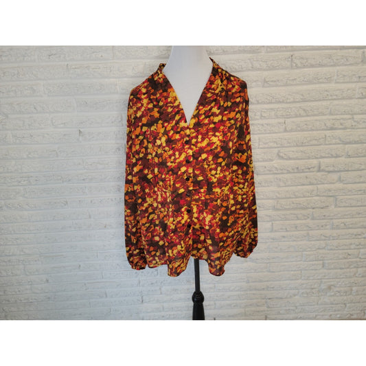 Chadwicks Womens Shirt 20W Plus Collar Button Up Long Sleeve Watercolor Sheer