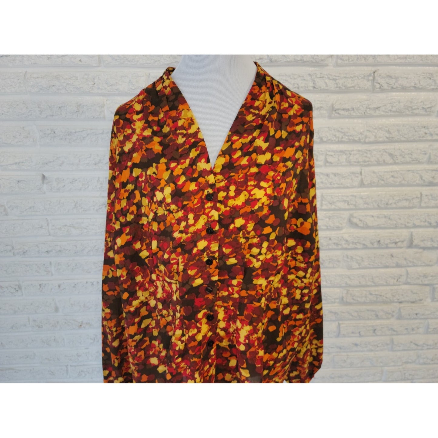 Chadwicks Womens Shirt 20W Plus Collar Button Up Long Sleeve Watercolor Sheer