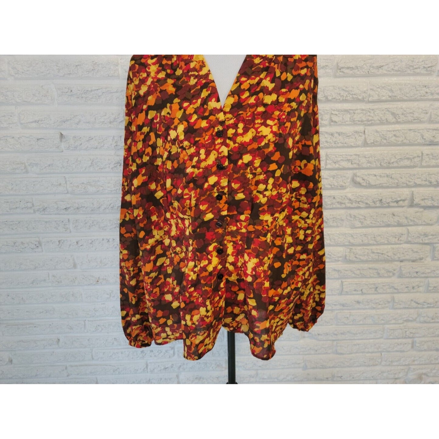 Chadwicks Womens Shirt 20W Plus Collar Button Up Long Sleeve Watercolor Sheer