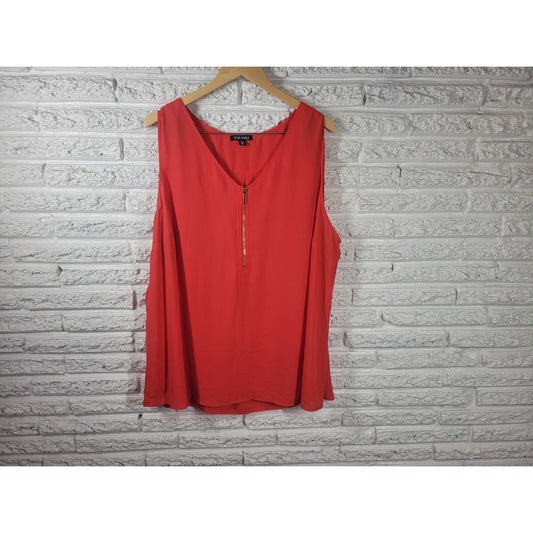Roz Ali Womens Top 3X Plus Sleeveless Quarter Zip Red Polyester Career Casual