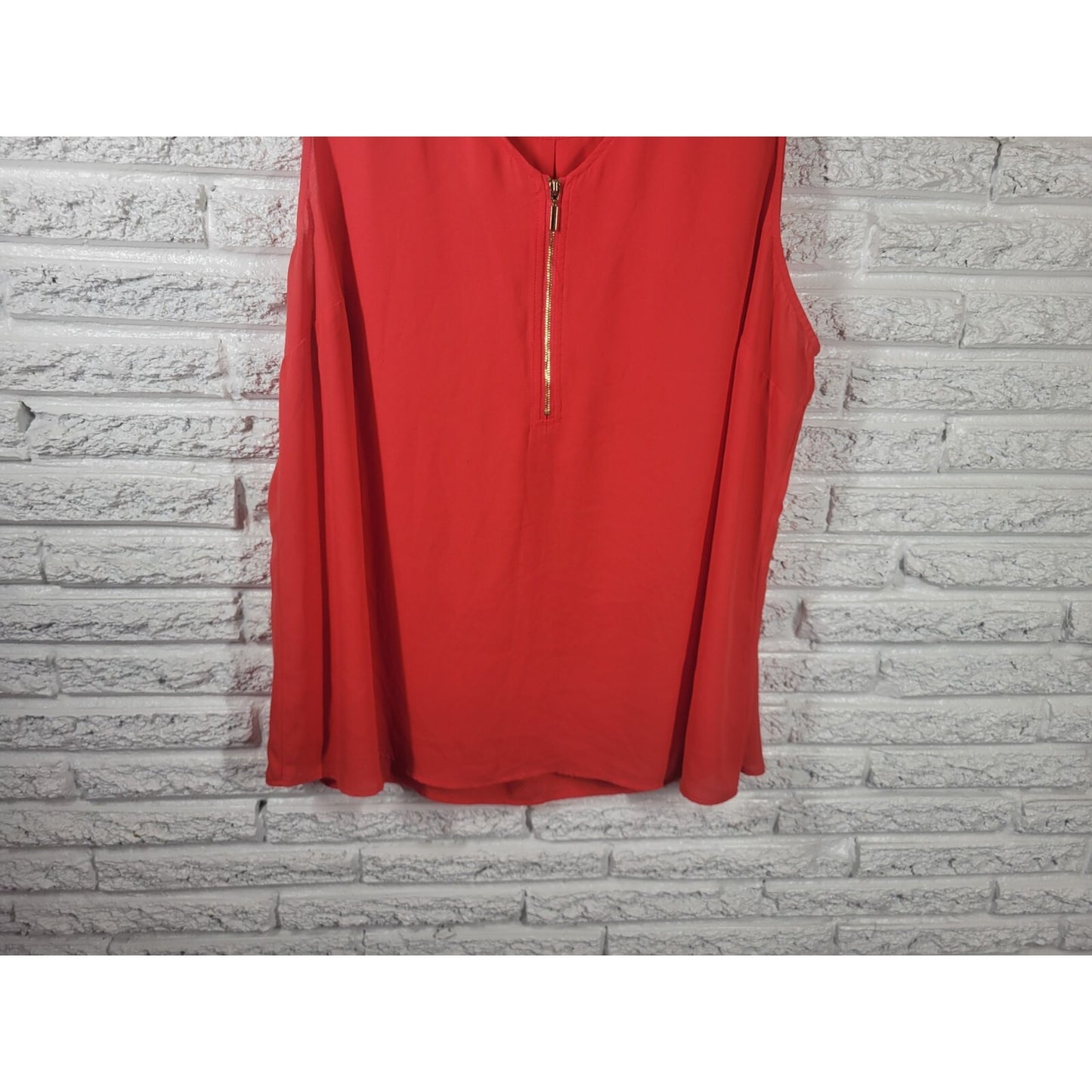 Roz Ali Womens Top 3X Plus Sleeveless Quarter Zip Red Polyester Career Casual