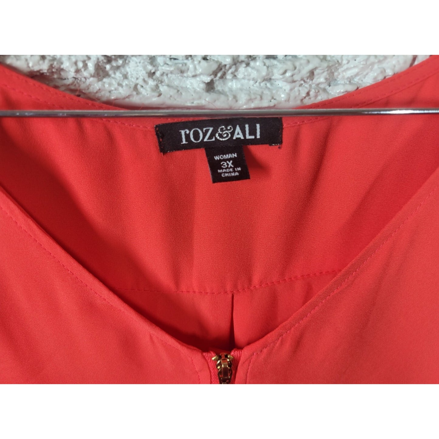 Roz Ali Womens Top 3X Plus Sleeveless Quarter Zip Red Polyester Career Casual