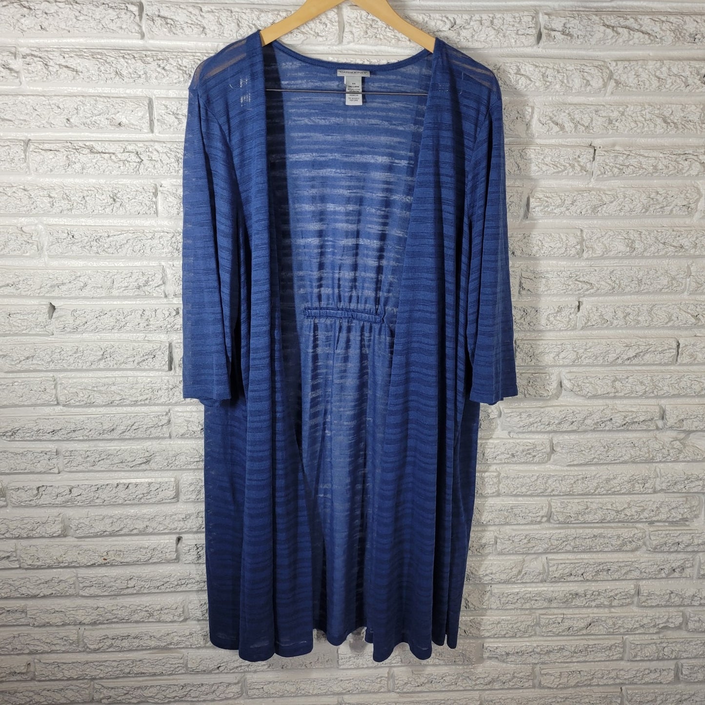 Catherines Womens Top 3X Plus Cardigan Open Blue Lightweight Sheer Pol Blend