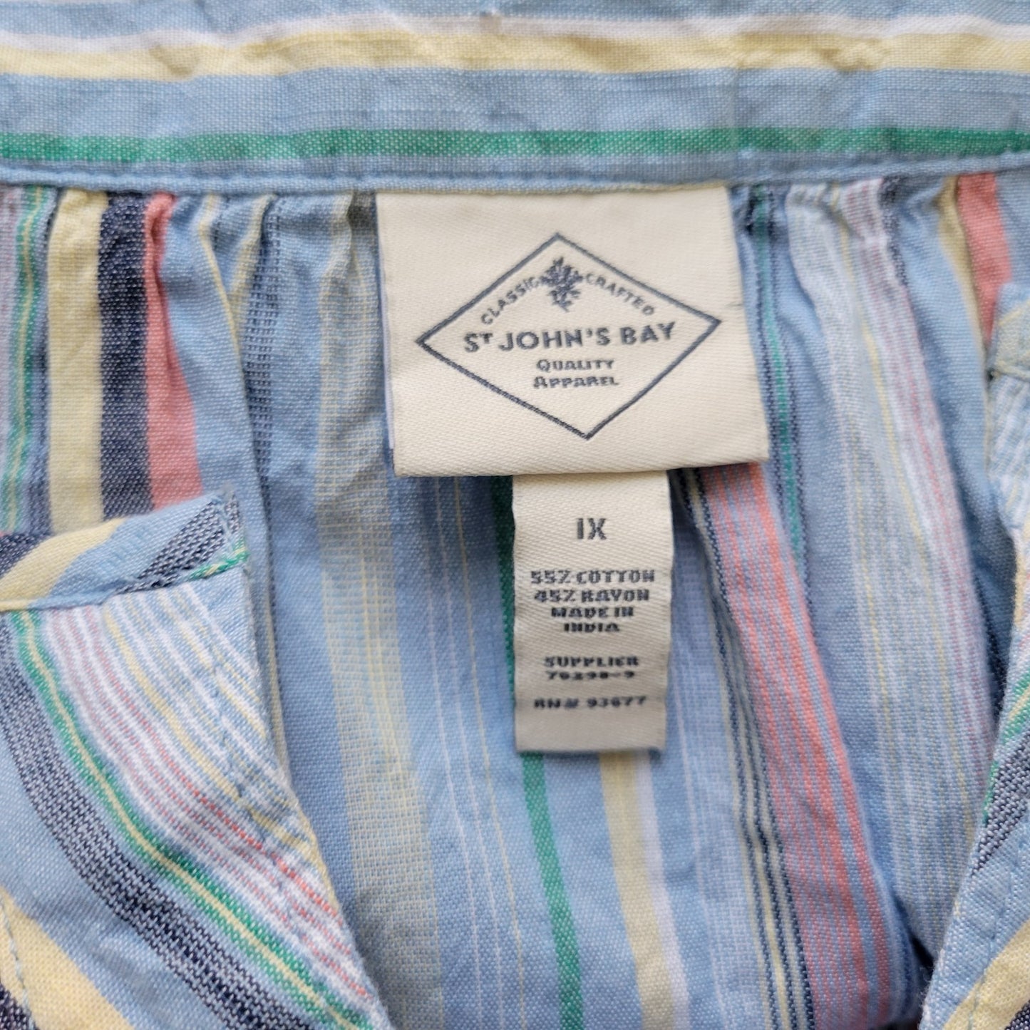 St Johns Bay Womens Top 1X Plus Short Sleeve Blue Stripe Lightweight Casual