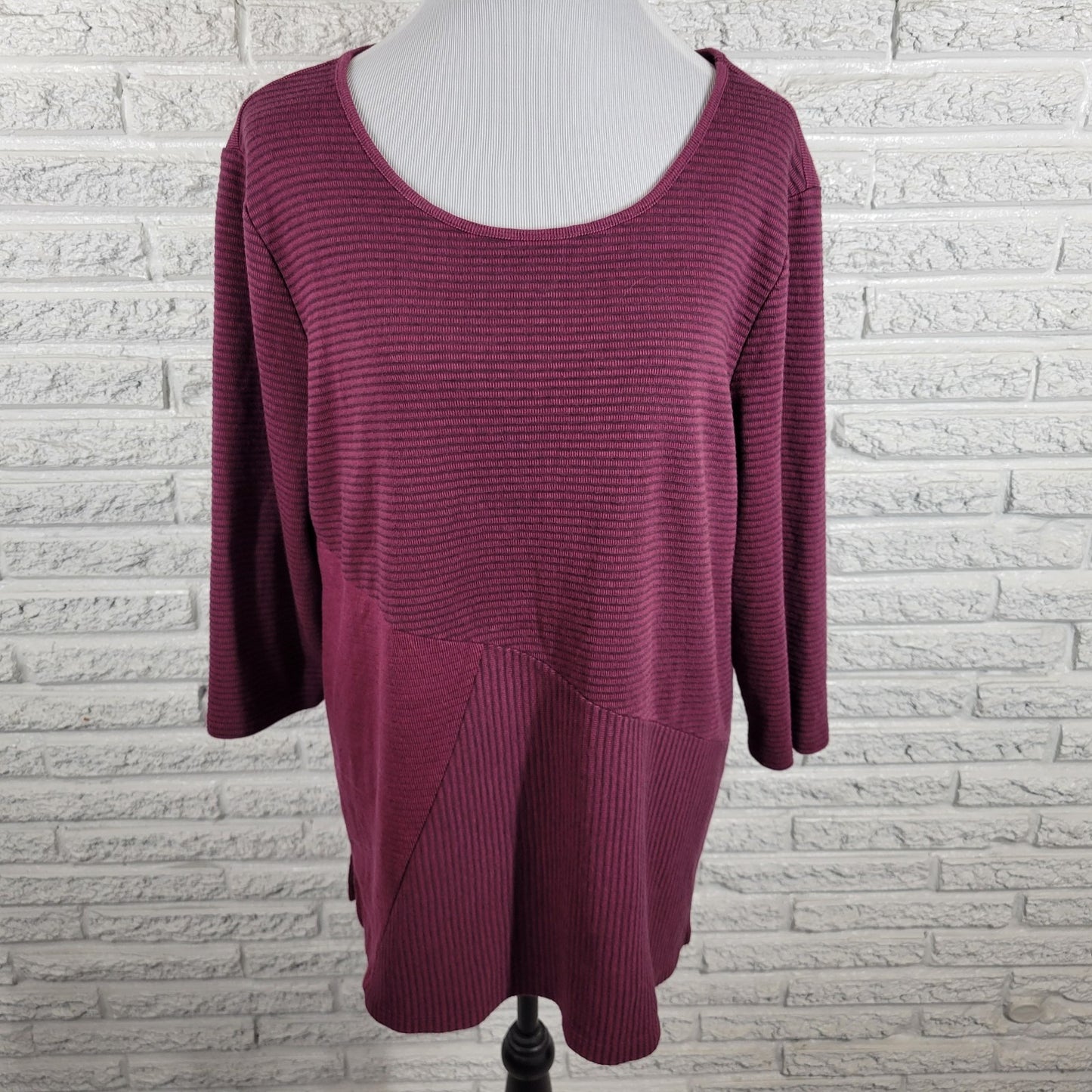 Chicos Women Top 3 Standard XL Tunic 3/4 Sleeve Purple Stripe Knit Casual Comfy