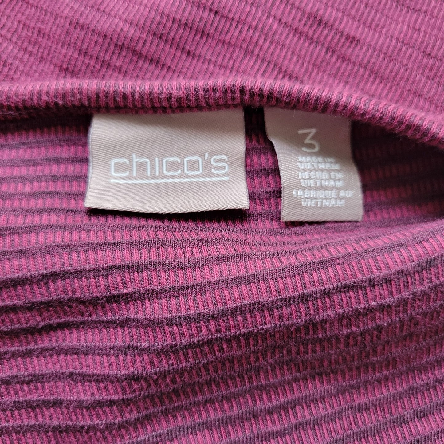 Chicos Women Top 3 Standard XL Tunic 3/4 Sleeve Purple Stripe Knit Casual Comfy