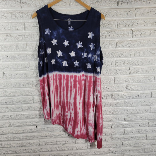 Chaps Women's Plus Size 2X 4th of July Shift Tank Dress Red Blue Asymmetric Hem