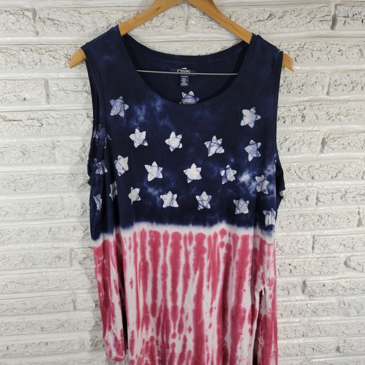 Chaps Women's Plus Size 2X 4th of July Shift Tank Dress Red Blue Asymmetric Hem