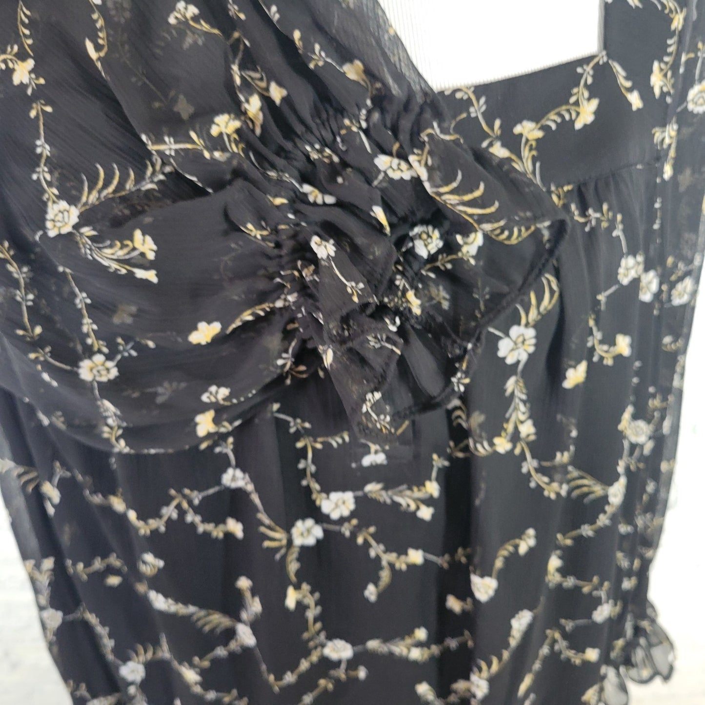 Lauren Conrad Womens Top 2X Plus Tunic Sheer Sleeve Black Floral Lined Polyester