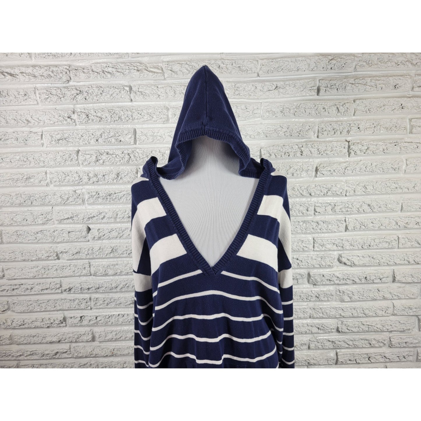 Fashion Bug Womens Sweater Extra Large XL Tunic Hoodie Blue Stripe Cotton Casual