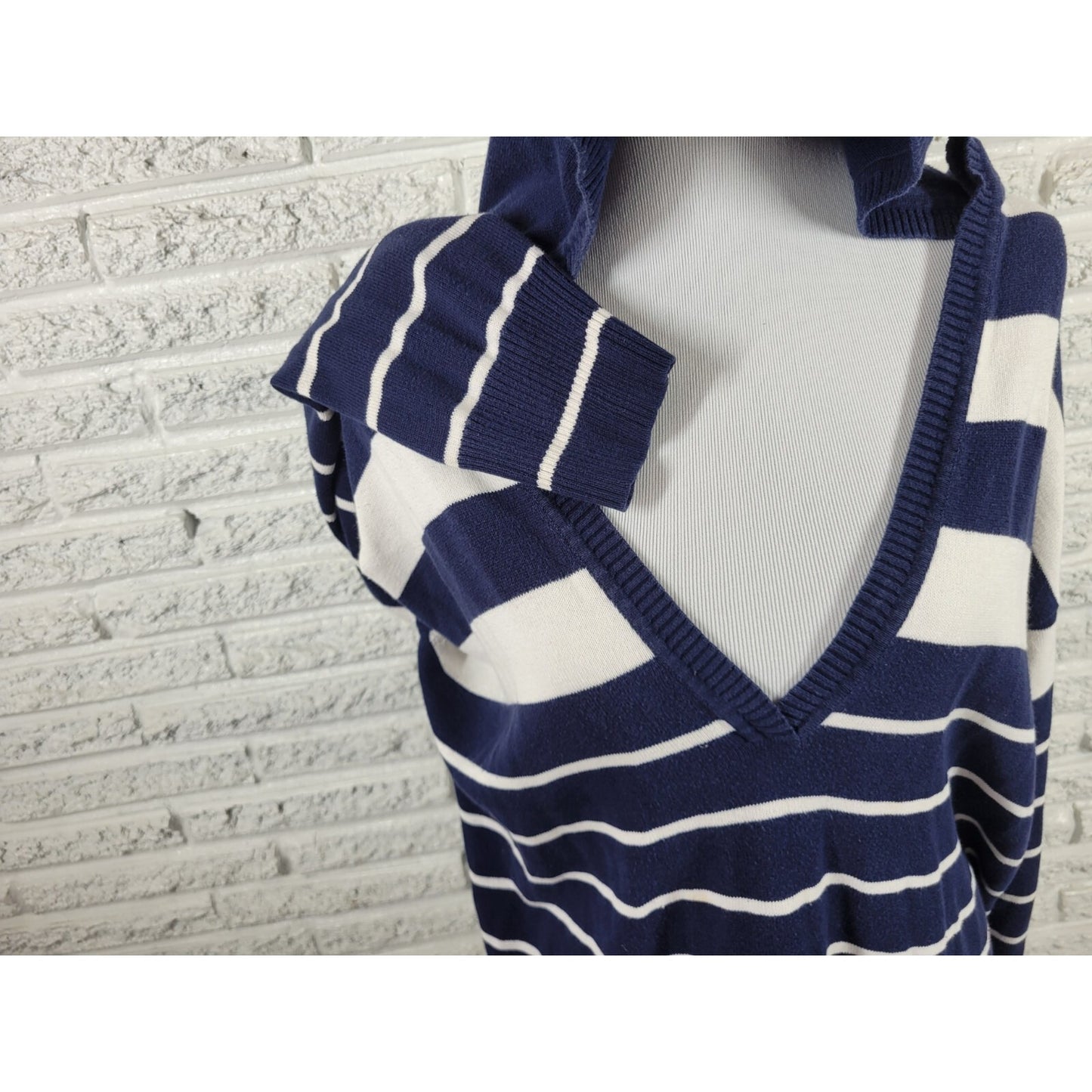 Fashion Bug Womens Sweater Extra Large XL Tunic Hoodie Blue Stripe Cotton Casual