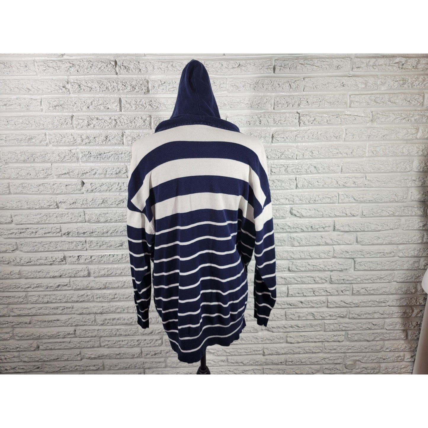 Fashion Bug Womens Sweater Extra Large XL Tunic Hoodie Blue Stripe Cotton Casual