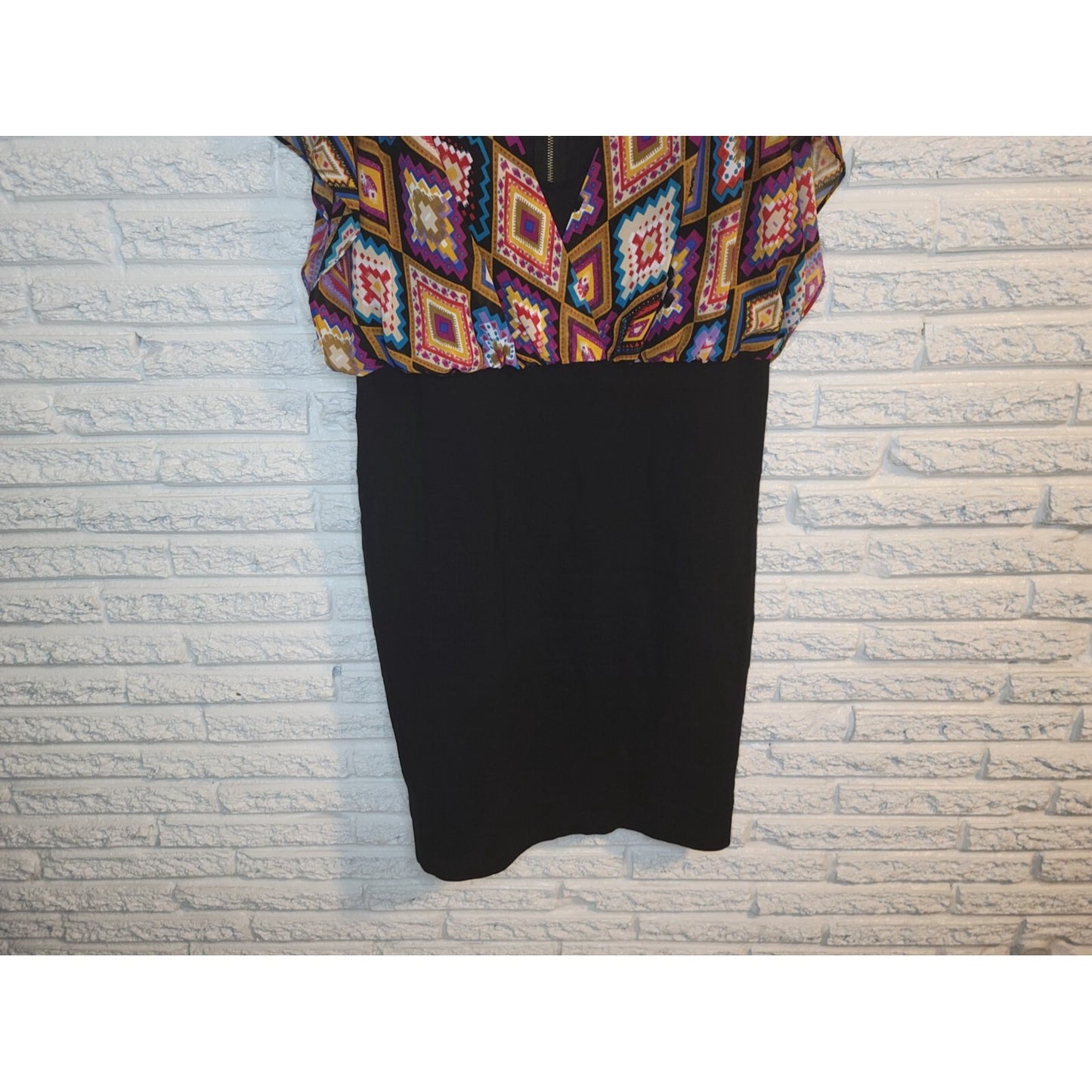 Nicole Miller Dress 18W Women Plus Size Black Geometric Flutter Sleeve Sheath