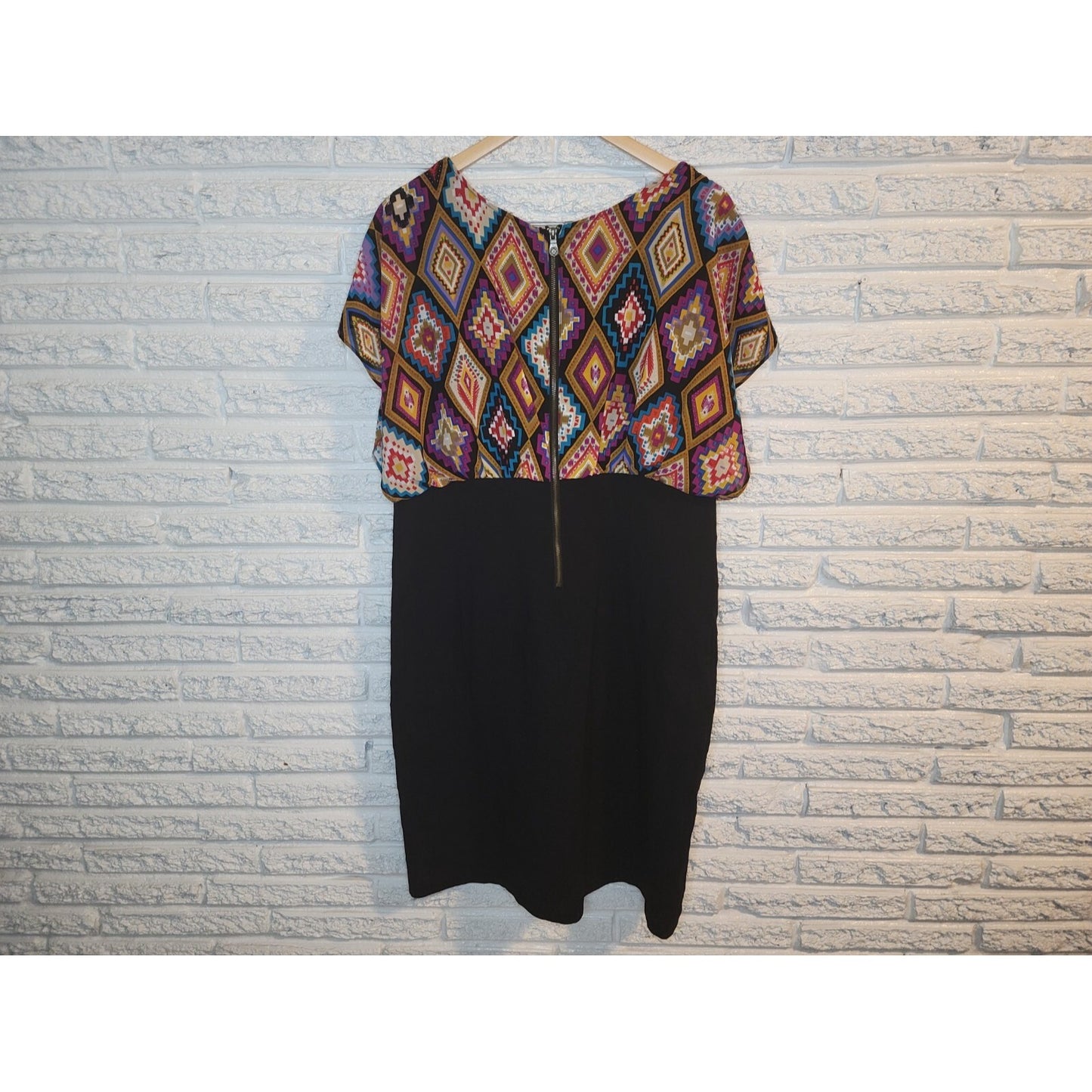 Nicole Miller Dress 18W Women Plus Size Black Geometric Flutter Sleeve Sheath