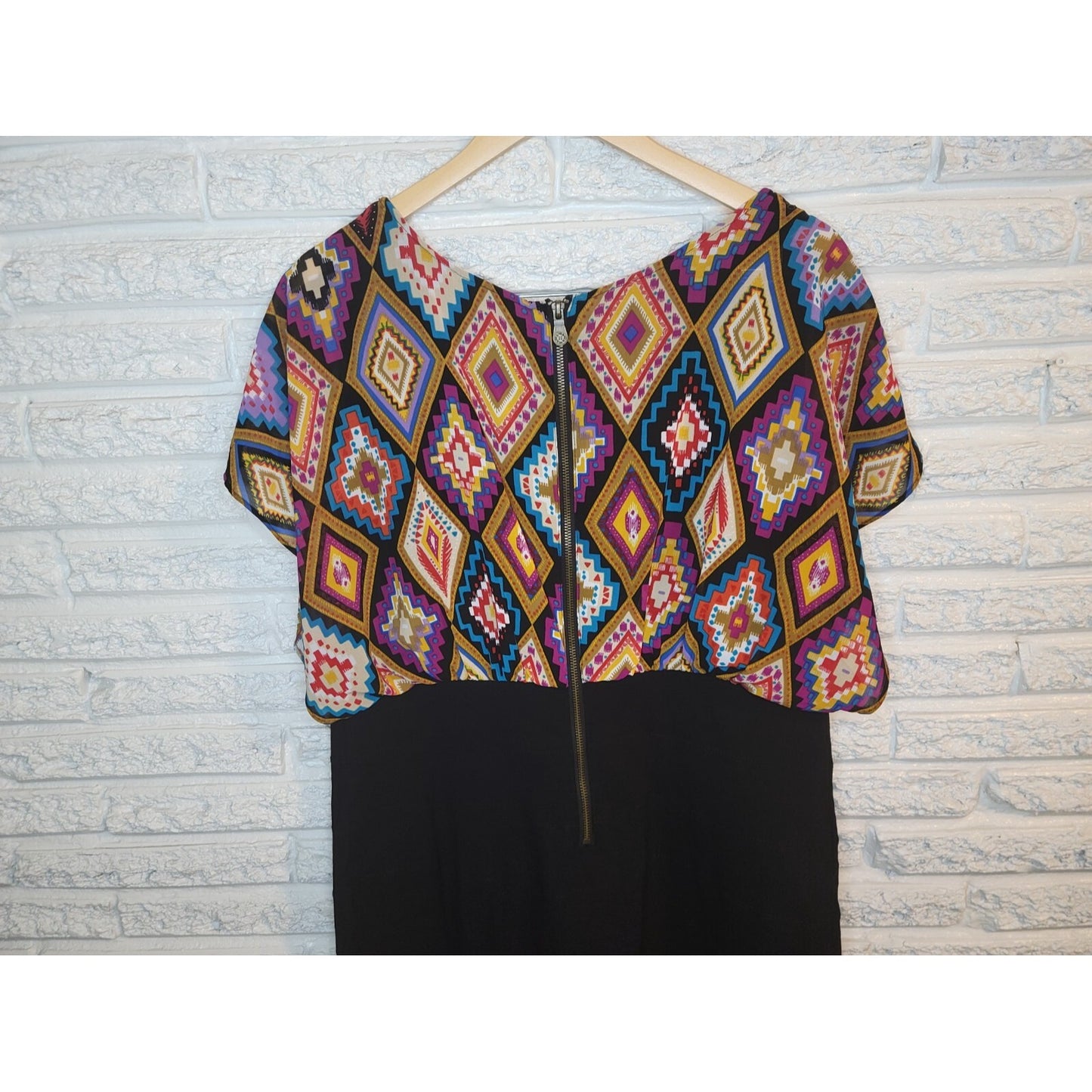 Nicole Miller Dress 18W Women Plus Size Black Geometric Flutter Sleeve Sheath