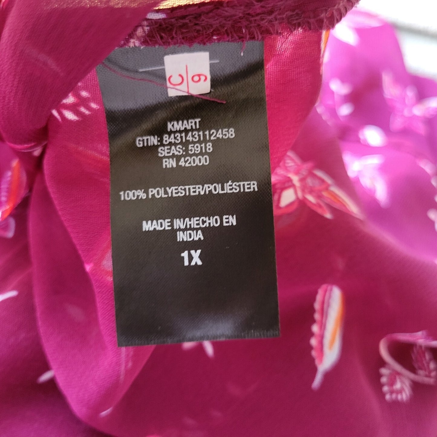 Attention Womens Top 1X Plus 3/4 Sleeve Purple Floral Lightweight Sheer Buttons