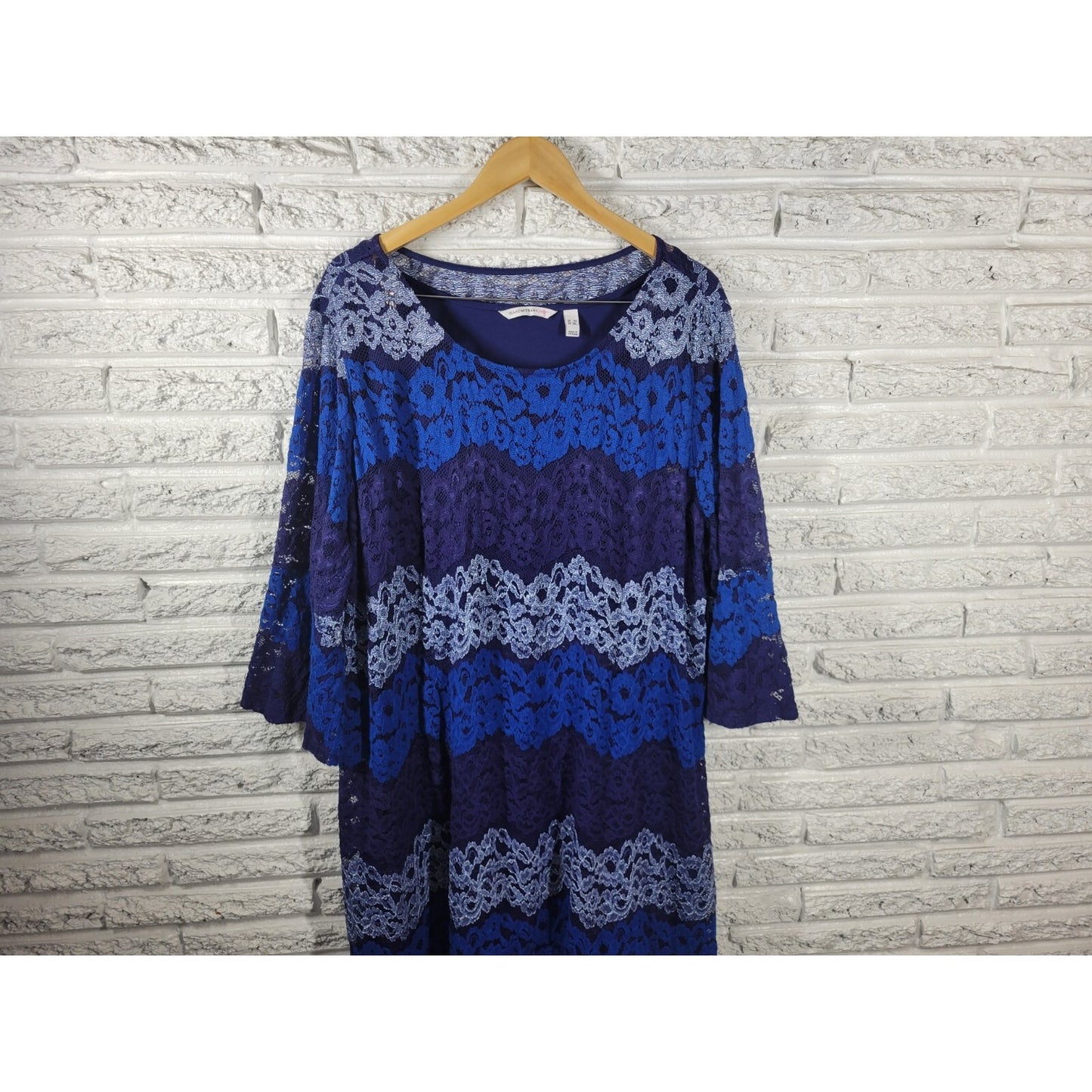 Isaac Mizrahi Live QVC Womens Dress 3X Plus 3/4 Sleeve Blue Lace Floral Lined