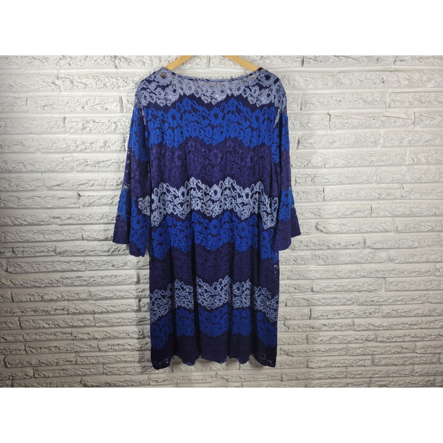 Isaac Mizrahi Live QVC Womens Dress 3X Plus 3/4 Sleeve Blue Lace Floral Lined