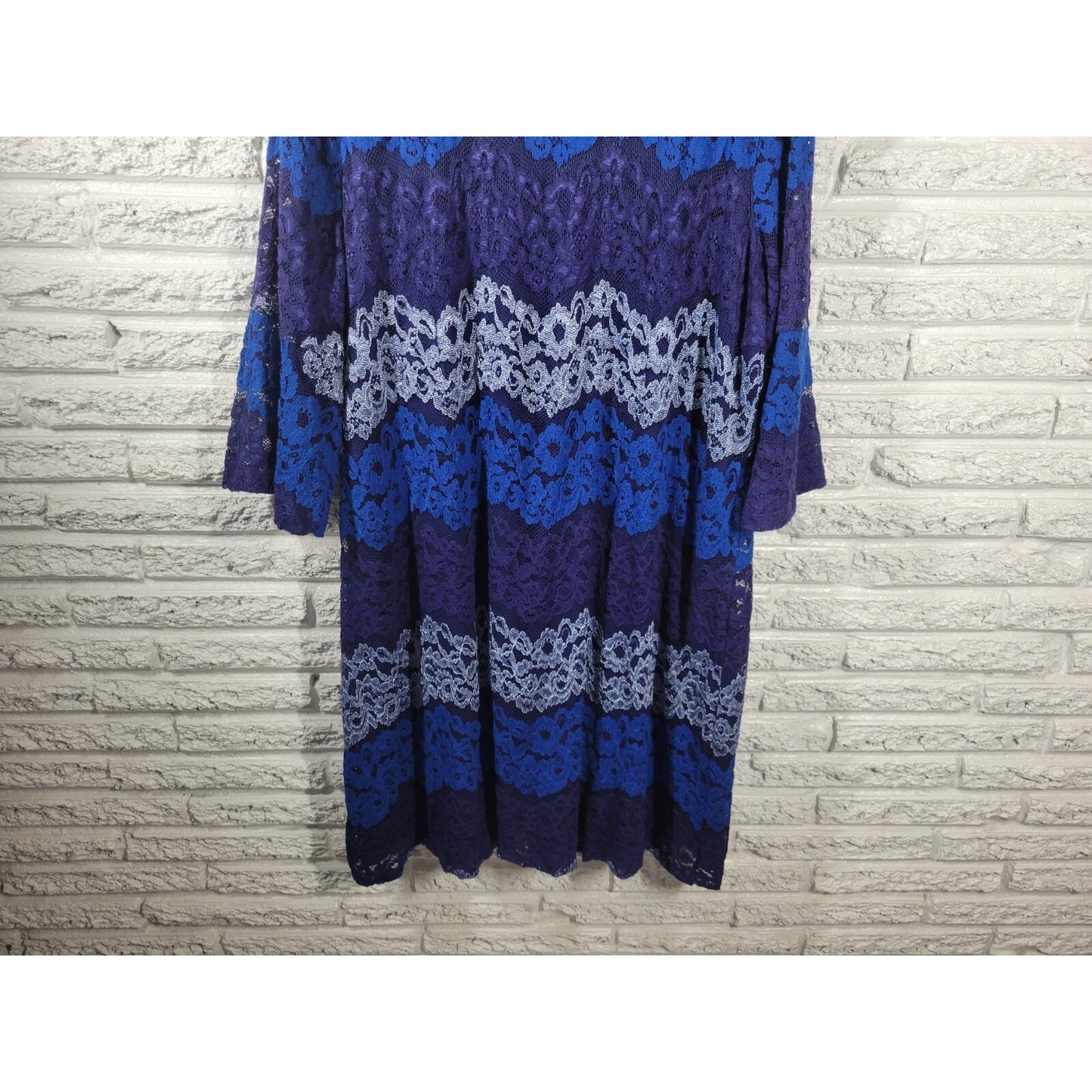 Isaac Mizrahi Live QVC Womens Dress 3X Plus 3/4 Sleeve Blue Lace Floral Lined