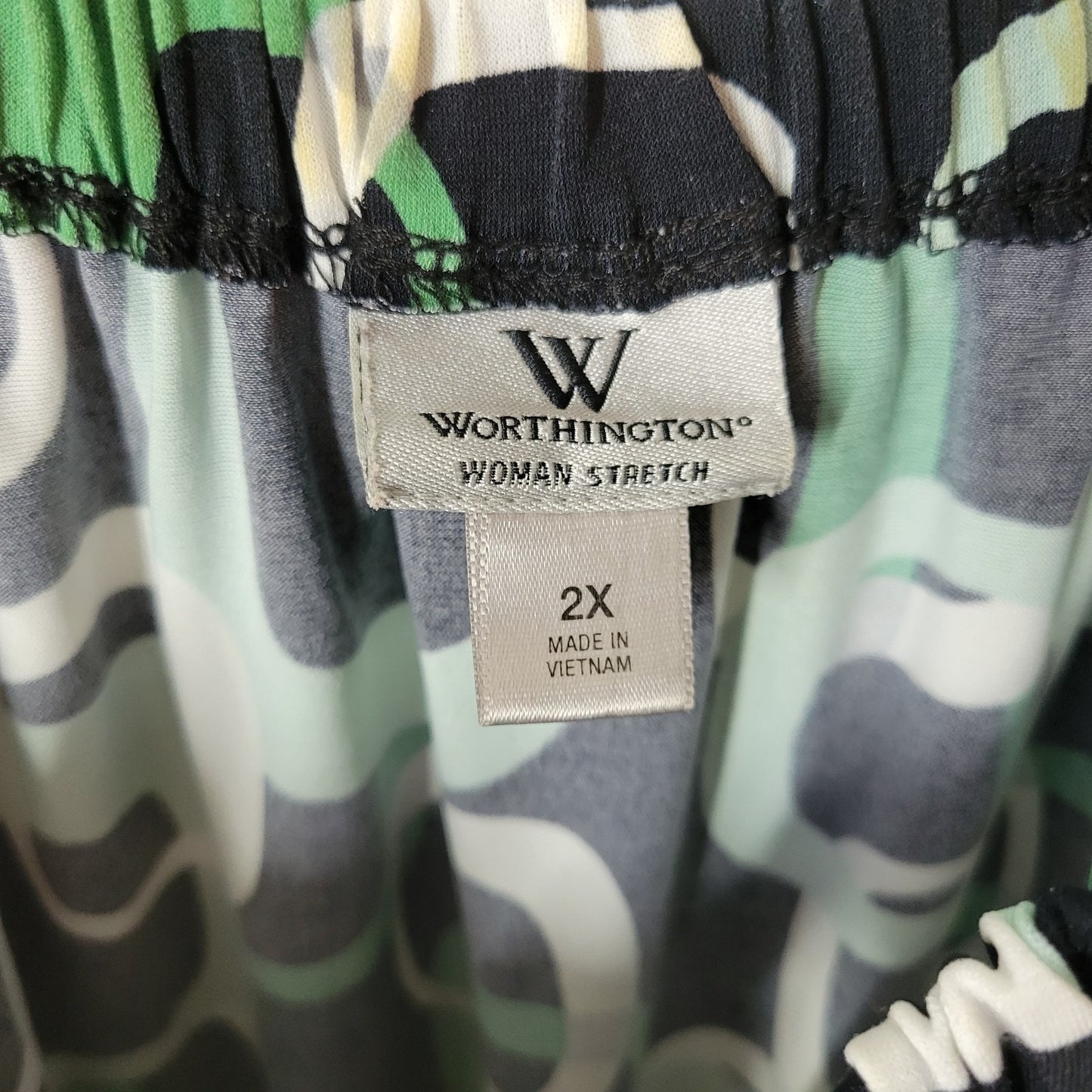 Worthington Womens Top 2X Plus Tunic Dolman Sleeve Green Geometric Keyhole Comfy