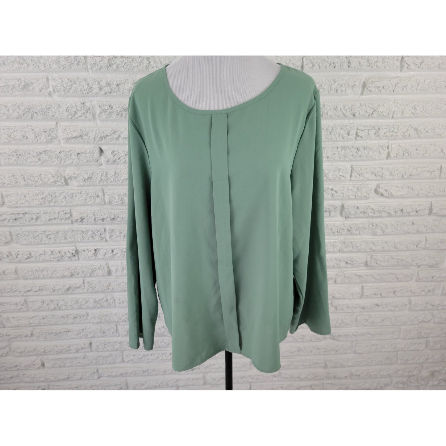 Shein Curve Womens Top 1XL Plus Long Sleeve Keyhole Back Green Polyester Office