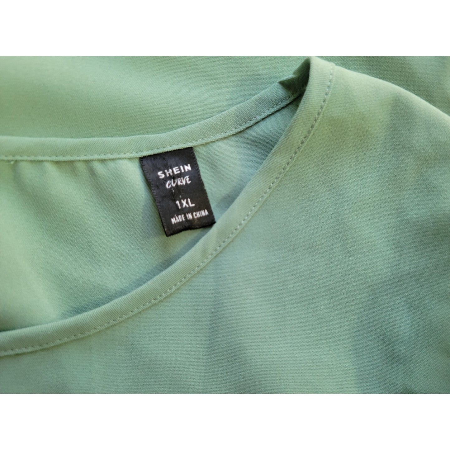 Shein Curve Womens Top 1XL Plus Long Sleeve Keyhole Back Green Polyester Office