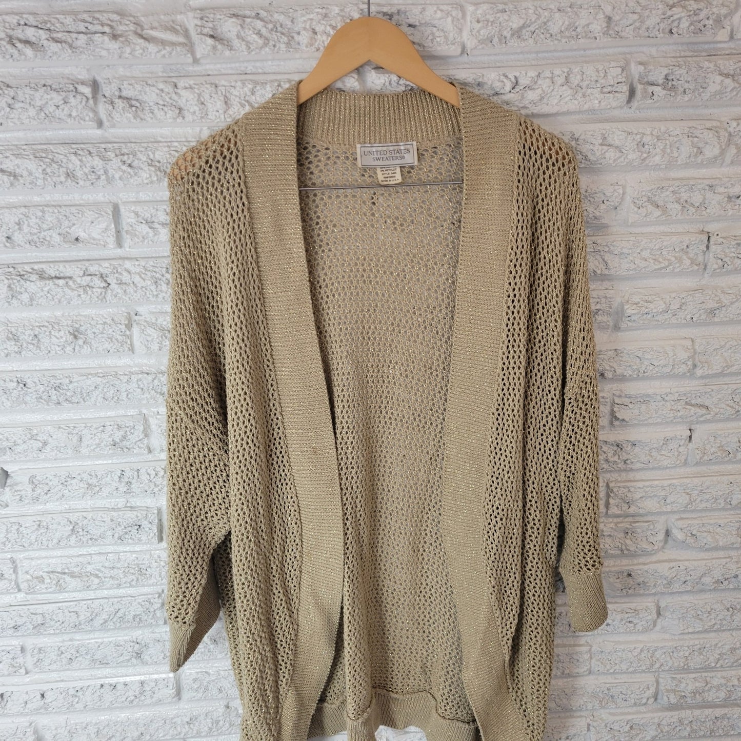 United States Sweaters Womens Sweater 22W 24W Cardigan Open Beige Gold Metallic