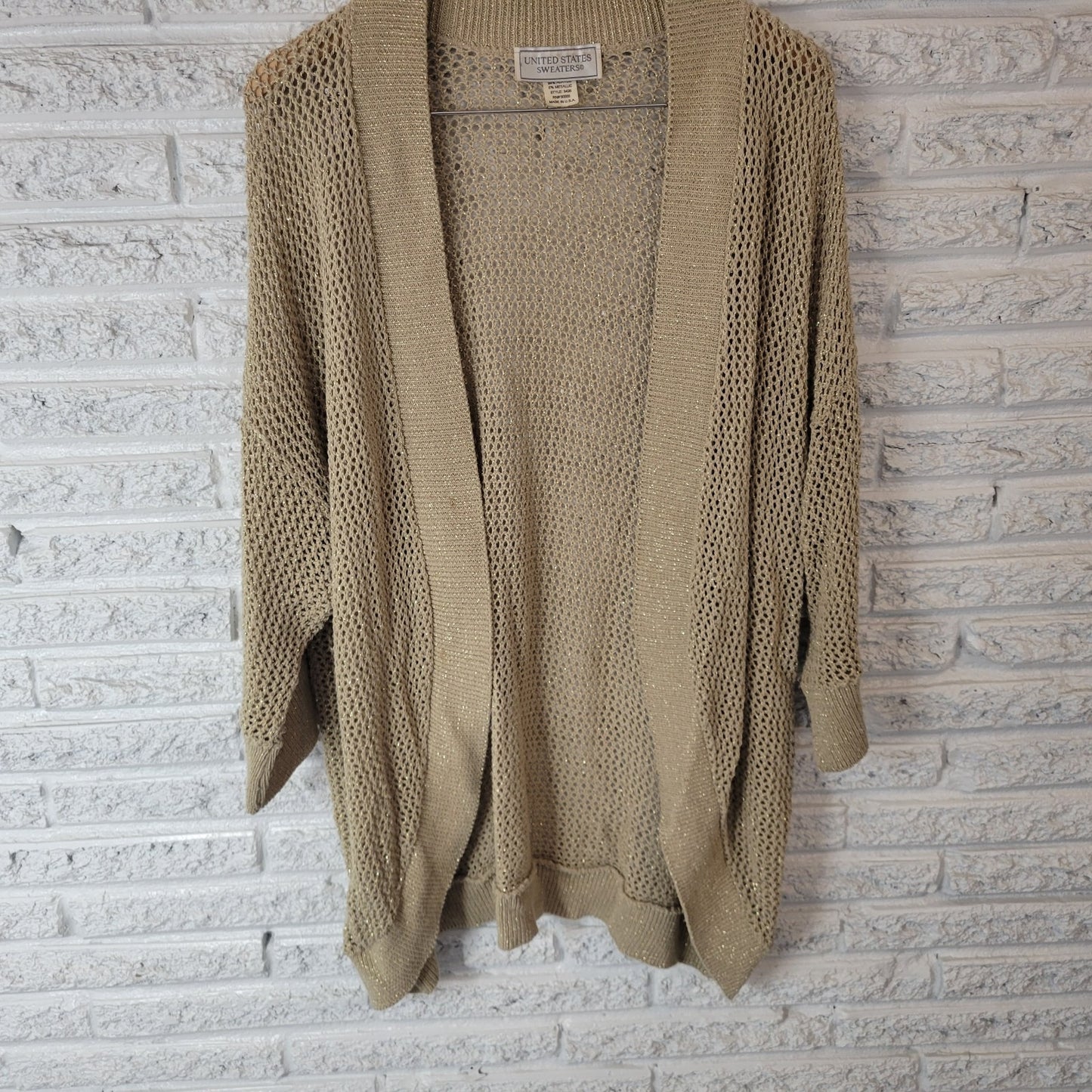 United States Sweaters Womens Sweater 22W 24W Cardigan Open Beige Gold Metallic