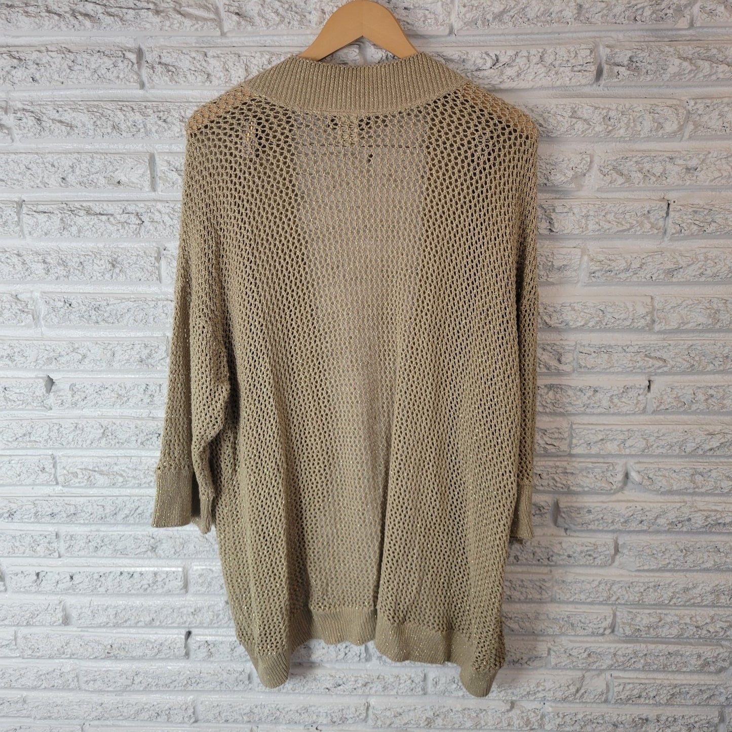 United States Sweaters Womens Sweater 22W 24W Cardigan Open Beige Gold Metallic