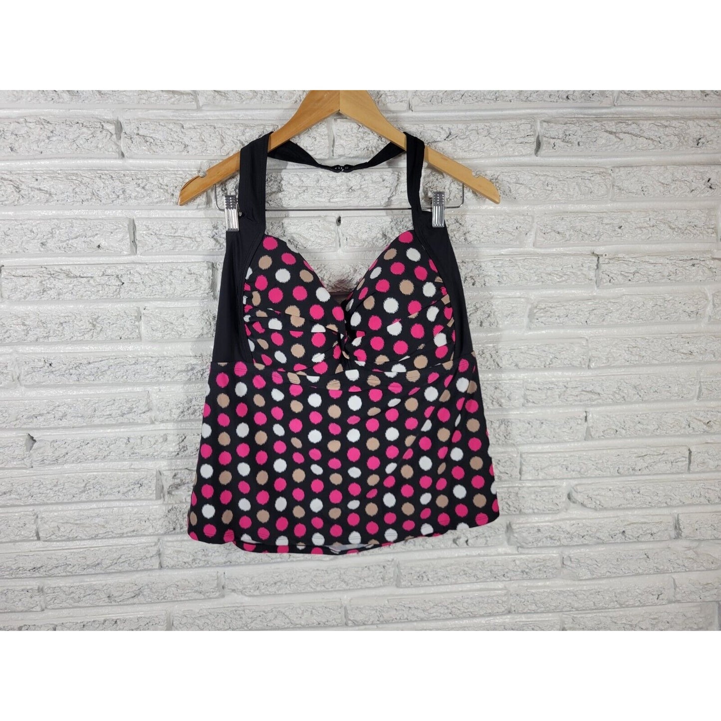 Catalina Women Swim Top 2X 18W 20W Plus Halter Pink Polka Dot Bra Lined Swimwear