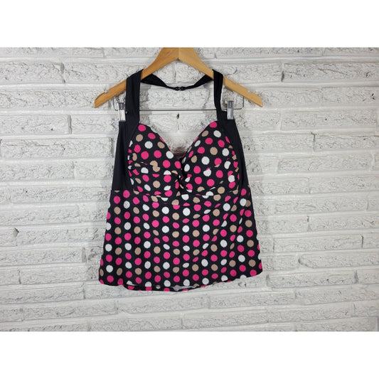 Catalina Women Swim Top 2X 18W 20W Plus Halter Pink Polka Dot Bra Lined Swimwear