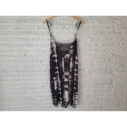 Cacique Women Pajama 22 24 Romper Wide Leg Adjustable Spaghetti Black Watercolor