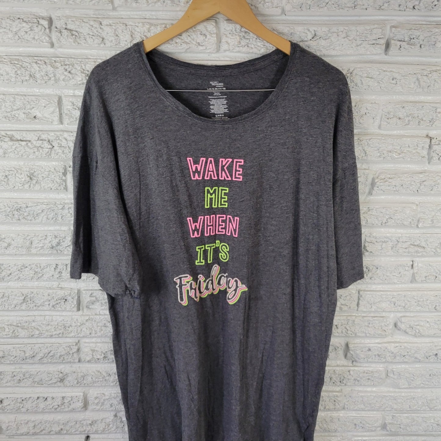 Secret Treasures L/XL Pajama Top Gray Soft Cotton Blend Crew Neck PJ Shirt Women