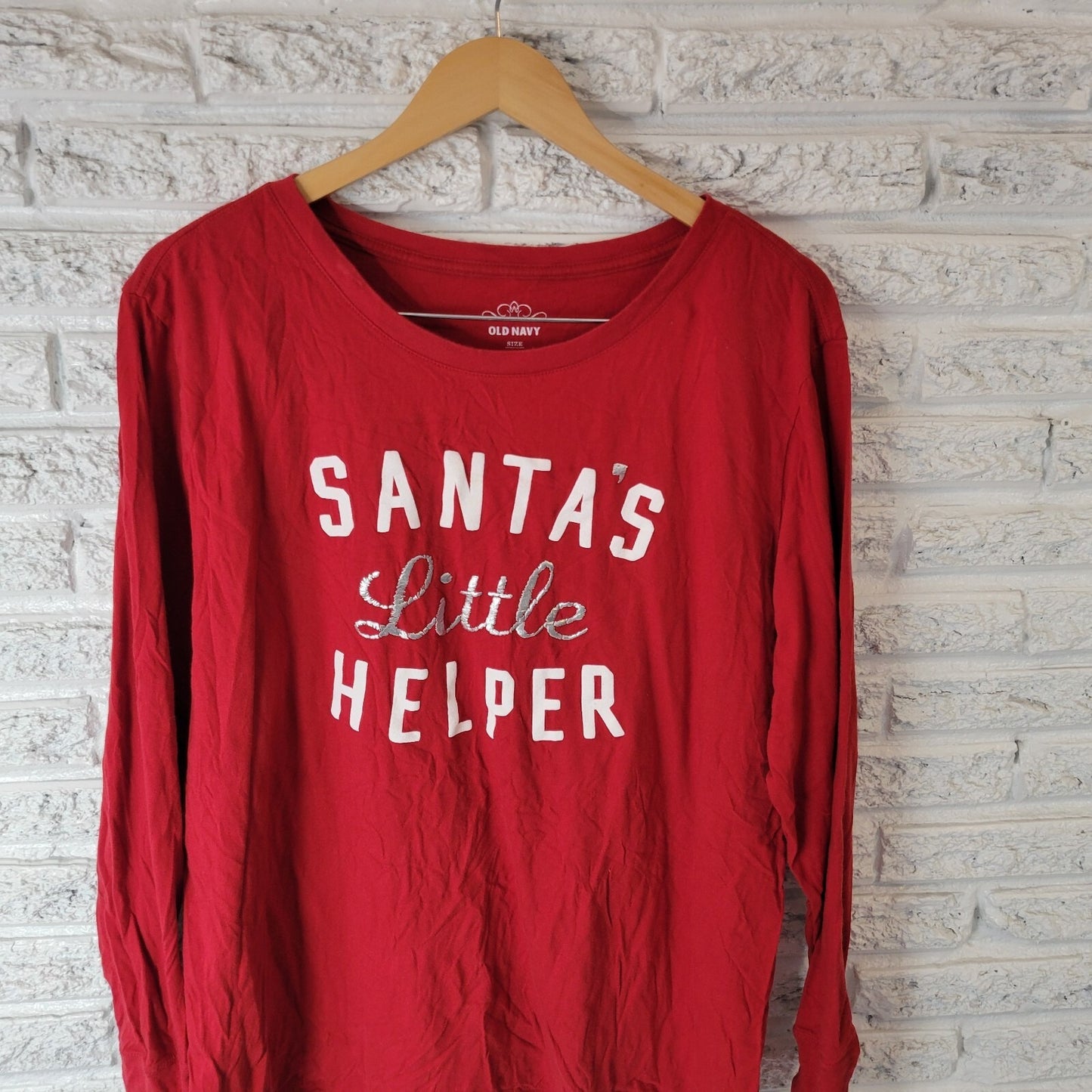 Christmas Old Navy Women Top XXL Plus Tee Santas Little Helper Red Cotton Holiday