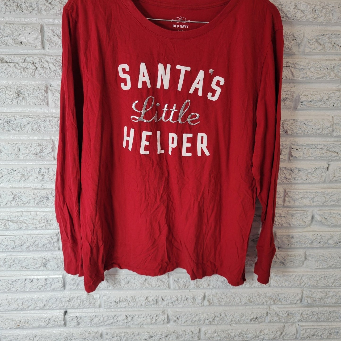 Christmas Old Navy Women Top XXL Plus Tee Santas Little Helper Red Cotton Holiday