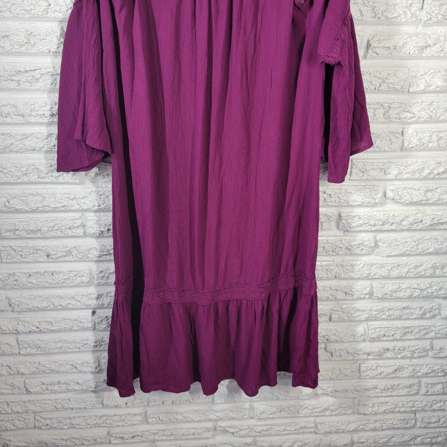Terra Sky Womens Dress 2X Plus Mini Bell Cold Shoulder Sleeve Purple Lace Trim