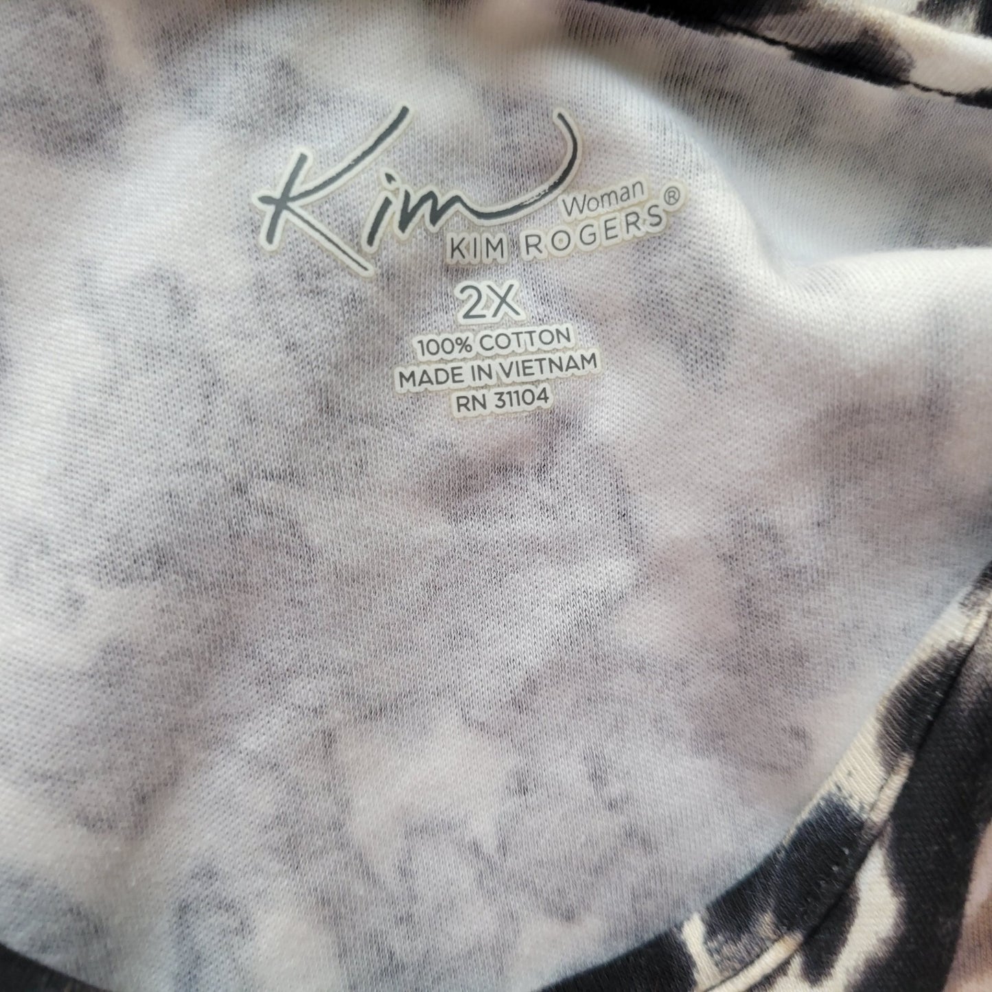 Kim Rogers Womens Top 2X Plus 3/4 Sleeve Black Animal Print Lightweight Cotton