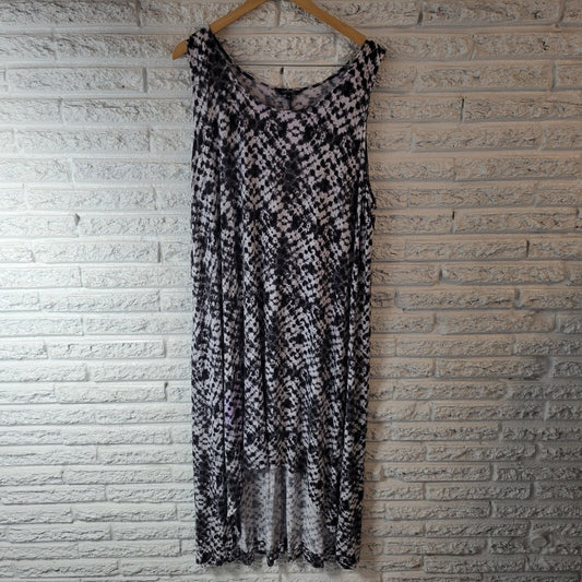 George Womens Dress 4X Plus Tank Black White Tie Die Asymmetric High Low Casual