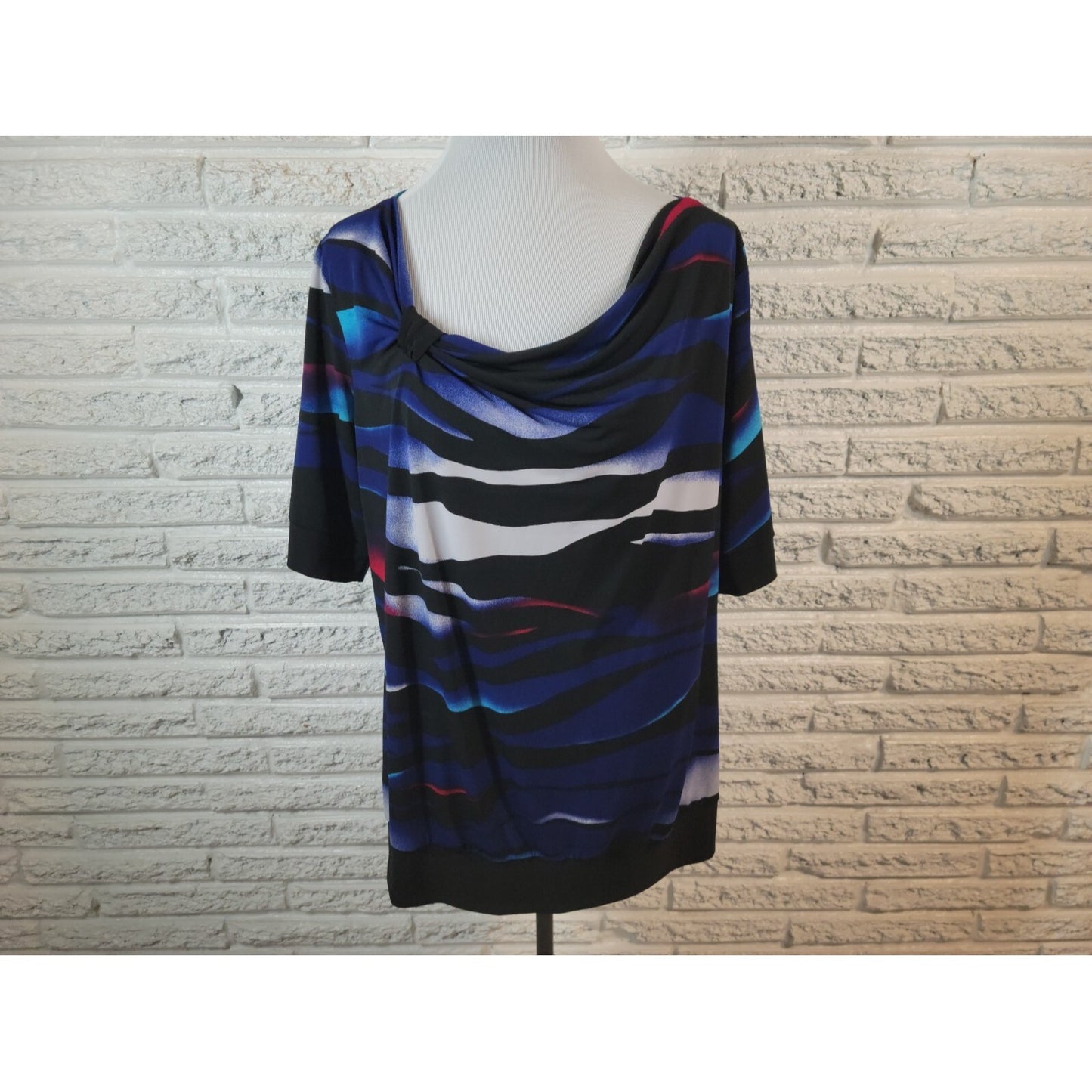 Maurices Womens Top 2 2X Plus Draped Neck Blue Watercolor Poly Blend Casual