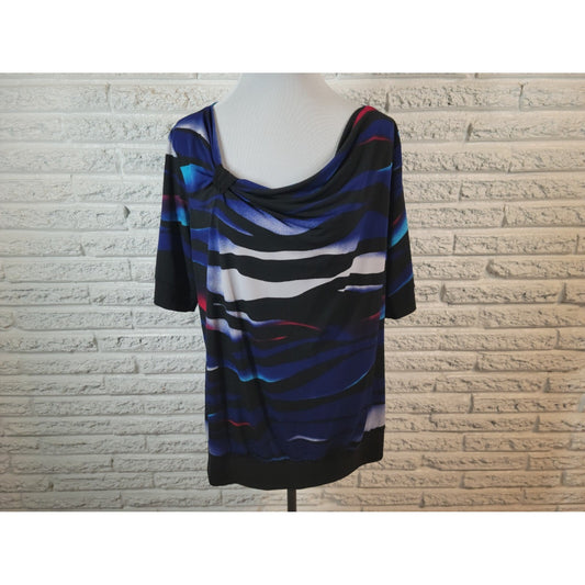 Maurices Womens Top 2 2X Plus Draped Neck Blue Watercolor Poly Blend Casual