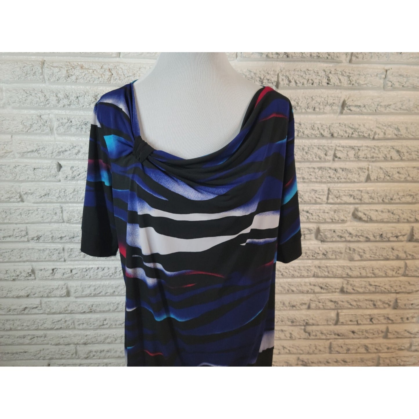 Maurices Womens Top 2 2X Plus Draped Neck Blue Watercolor Poly Blend Casual