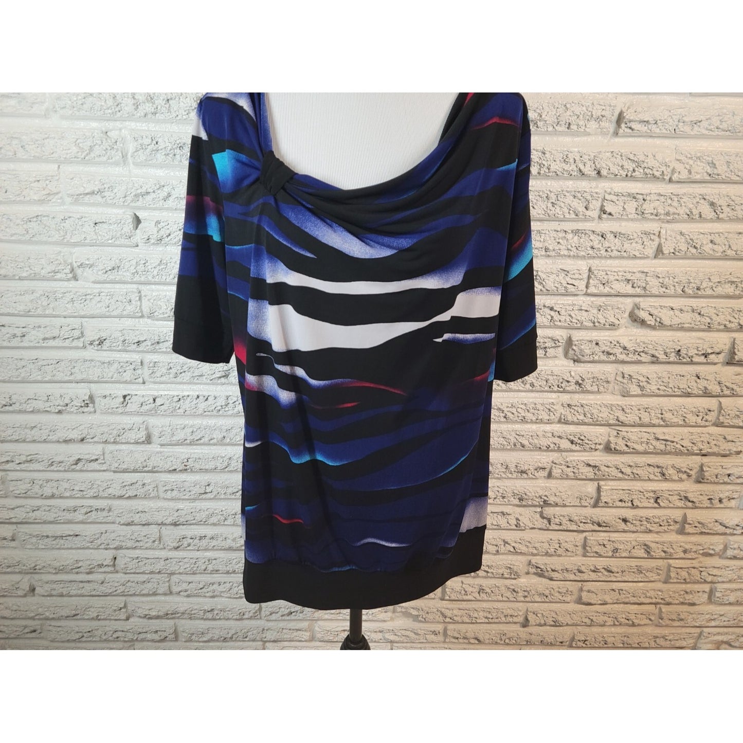 Maurices Womens Top 2 2X Plus Draped Neck Blue Watercolor Poly Blend Casual