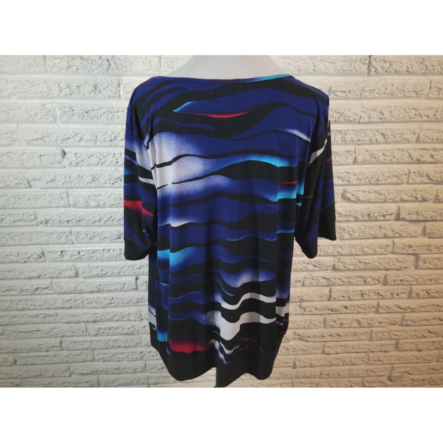 Maurices Womens Top 2 2X Plus Draped Neck Blue Watercolor Poly Blend Casual