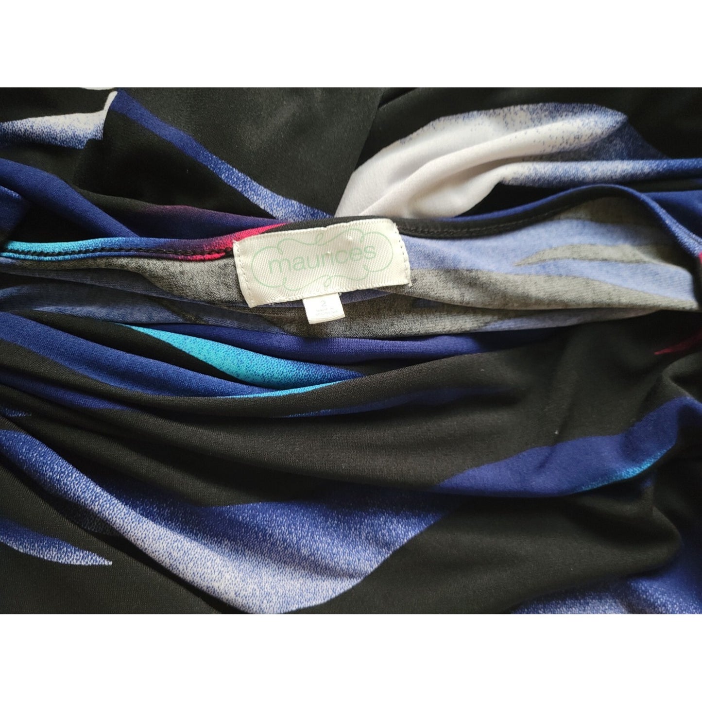 Maurices Womens Top 2 2X Plus Draped Neck Blue Watercolor Poly Blend Casual