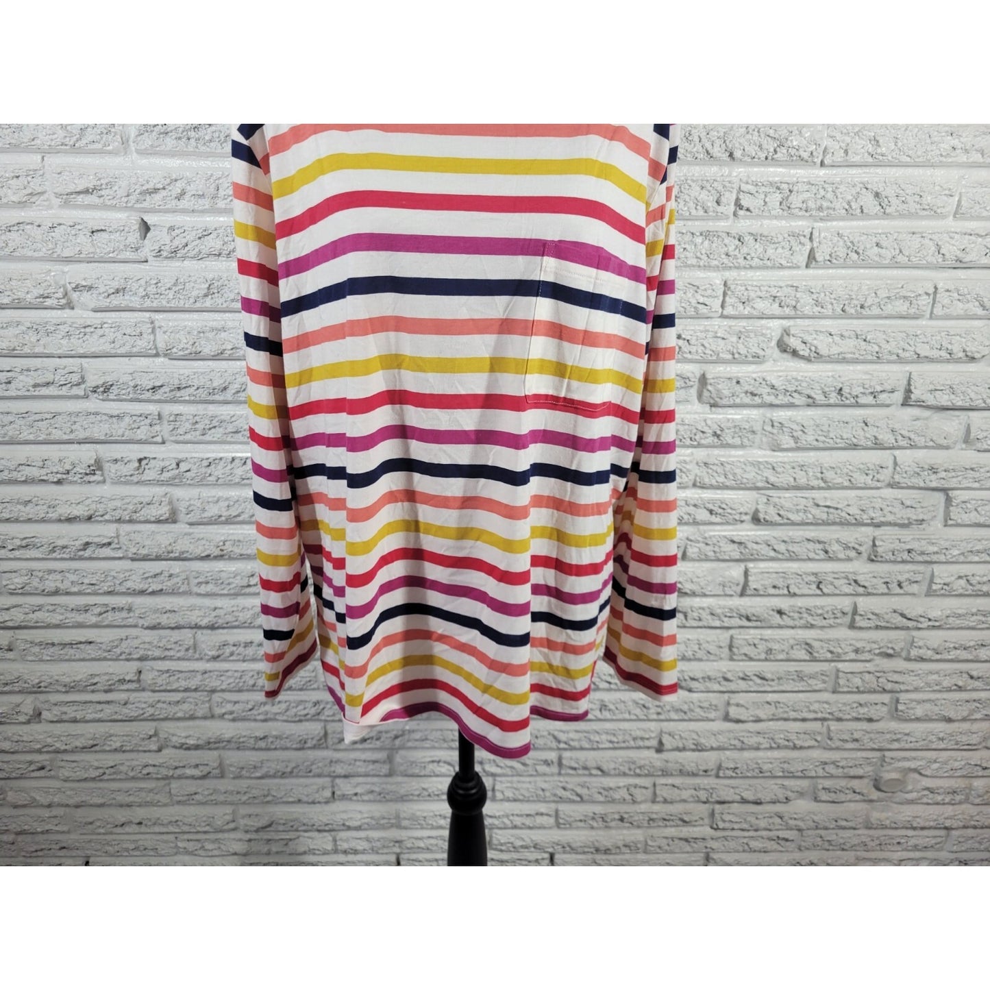 St Johns Bay Womens Top 2X Plus Long Sleeve Red Yellow Stripe Cotton Blend New