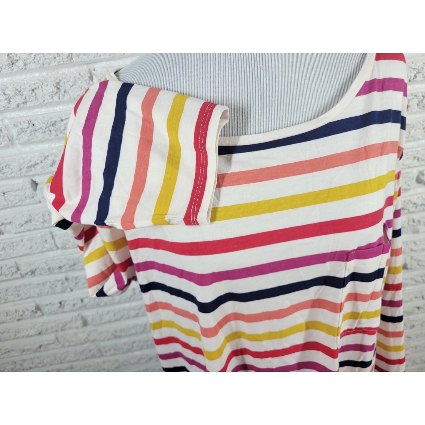 St Johns Bay Womens Top 2X Plus Long Sleeve Red Yellow Stripe Cotton Blend New