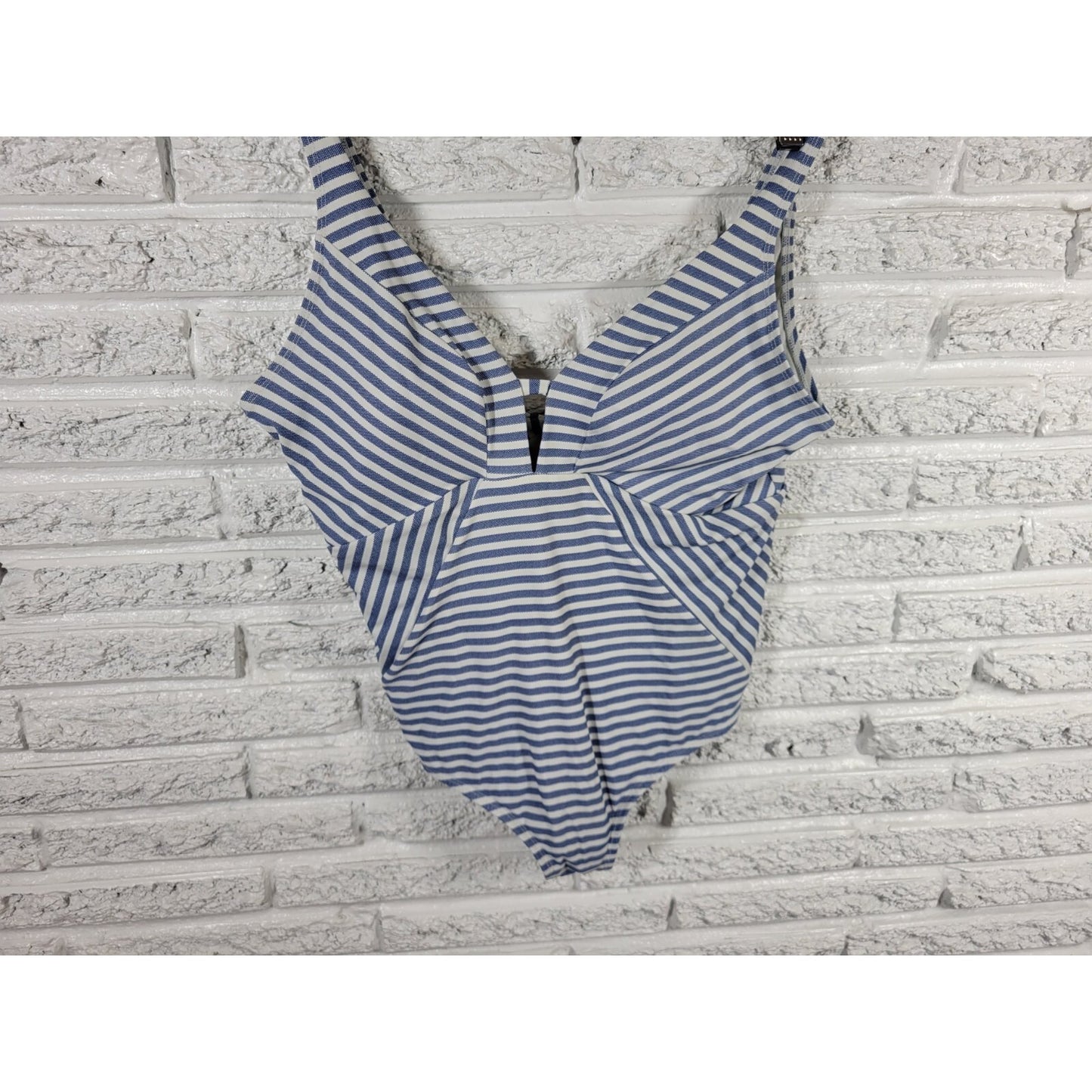 Time Tru Womens Swimsuit 1X Plus One Piece Blue Stripe Plunge Bra Wide Strap