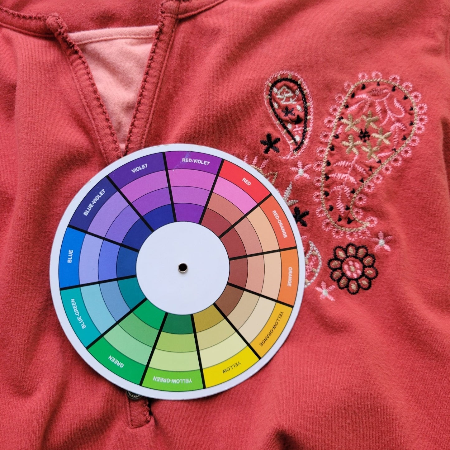 Denim Co QVC Womens Top 2X Plus 3/4 Sleeve Burnt Orange Embroidered Deco Buttons