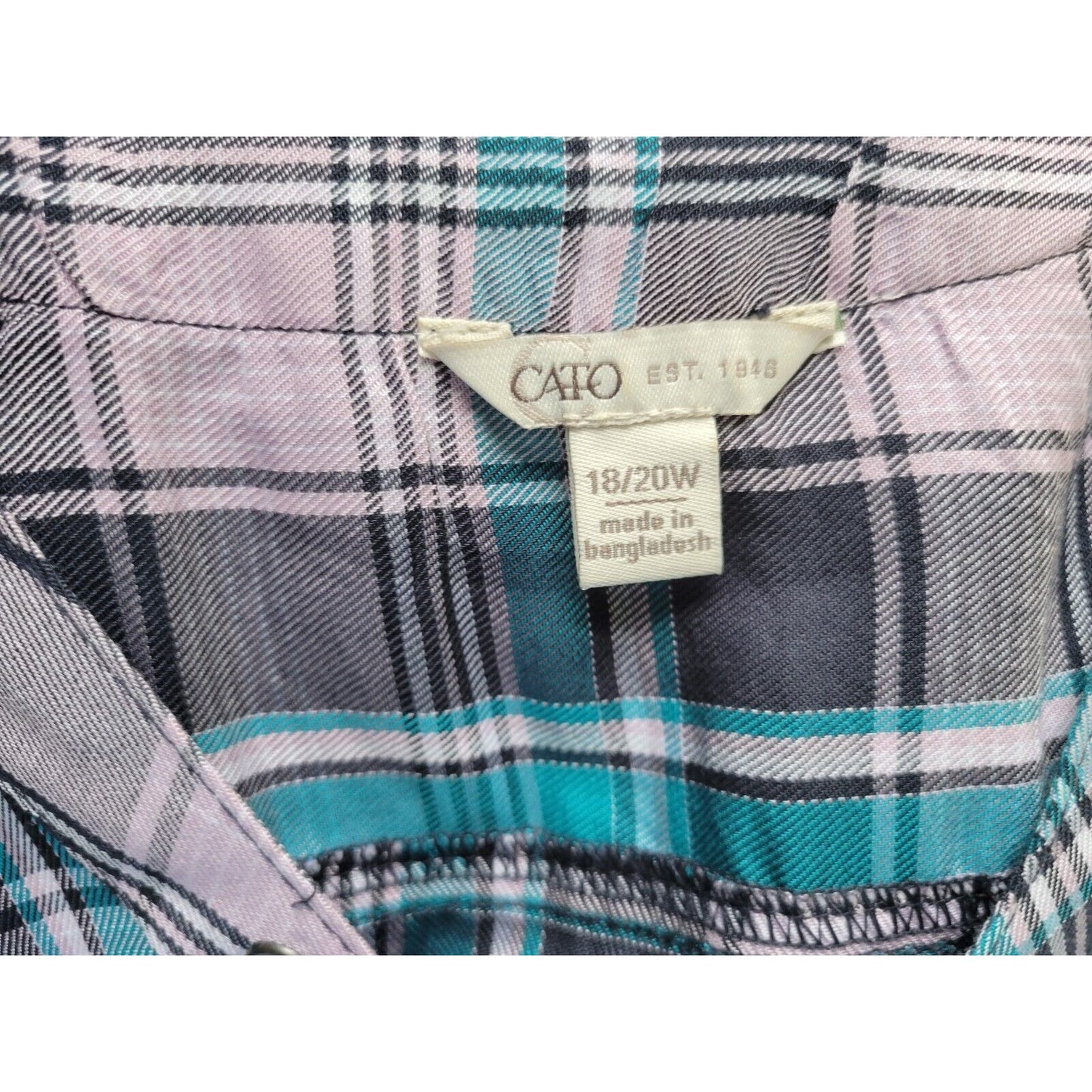 Cato Est 1948 Women Top 18W 20W Plus Lace Up 3/4 Sleeve Blue Plaid Lightweight